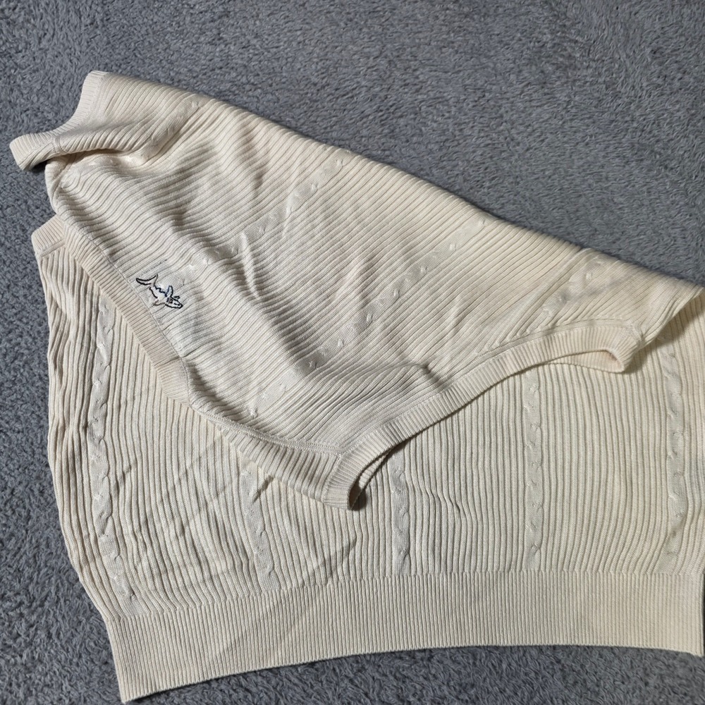 Greg Norman Mens L Sweater Vest Cream 100%‎ Silk Ribbed Cable Knit V-Neck Golf - Picture 4 of 5